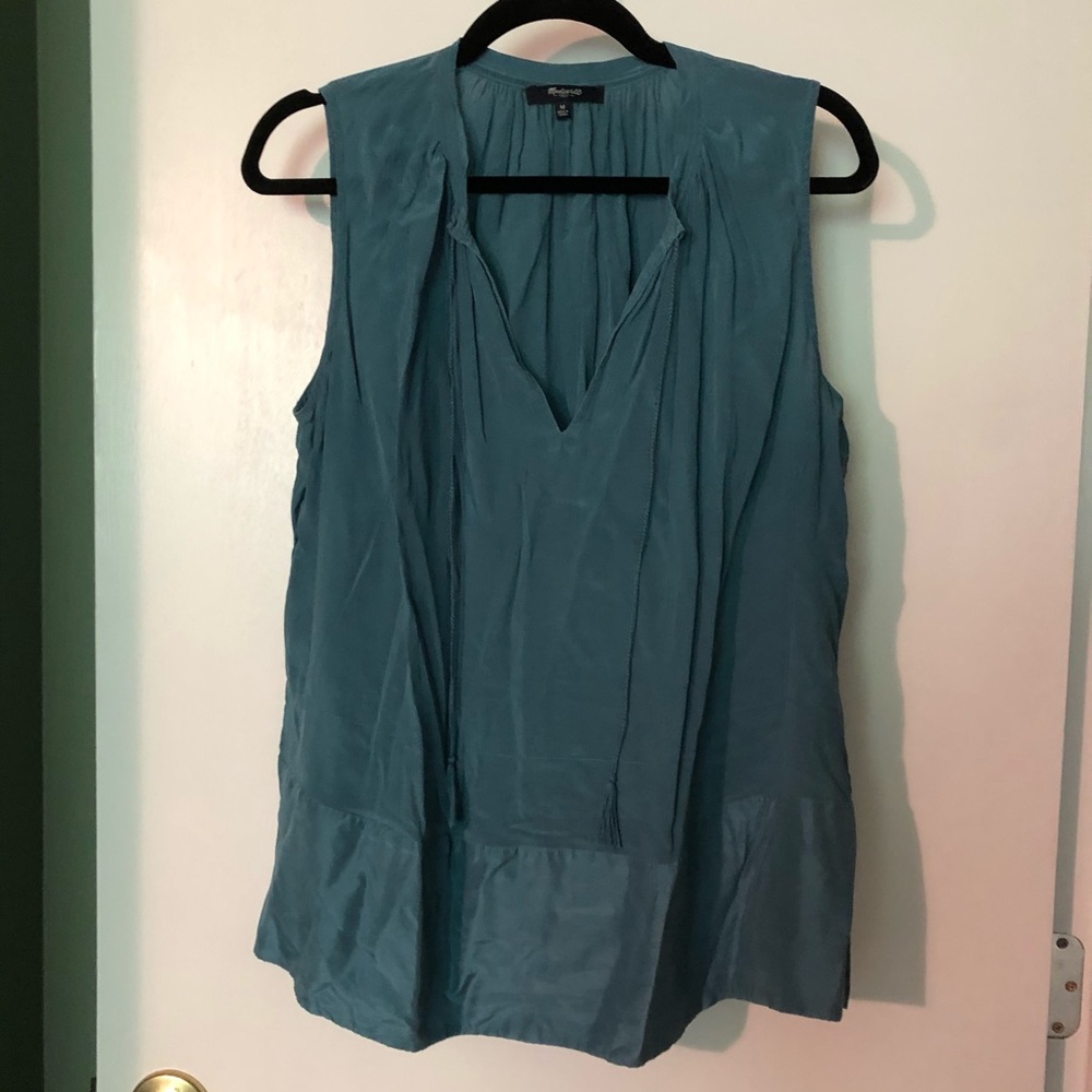 Blue silk madewell tassel tank